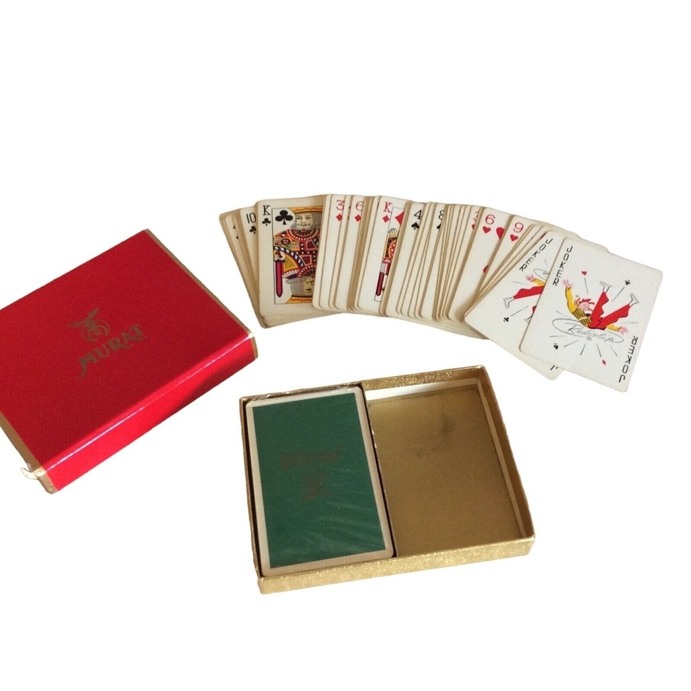 Vintage Double Deck Playing Cards In box Green & Red Decks Murat